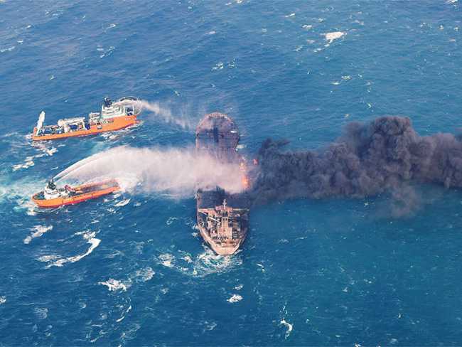 Burning Iranian tanker explodes and sinks