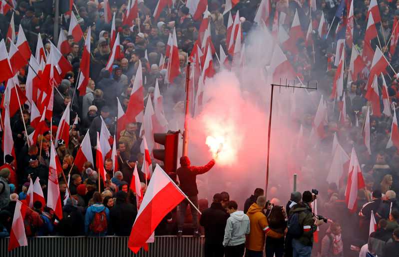 Far right in spotlight at Polish centennial march