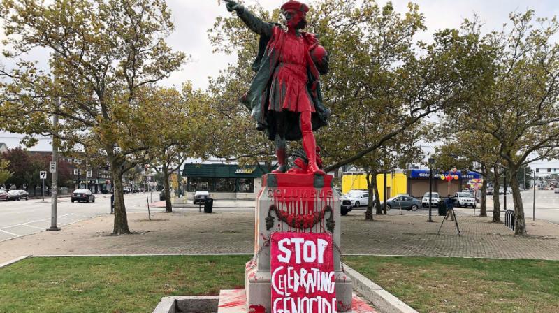 Statues of Christopher Columbus vandalized on US holiday named for him