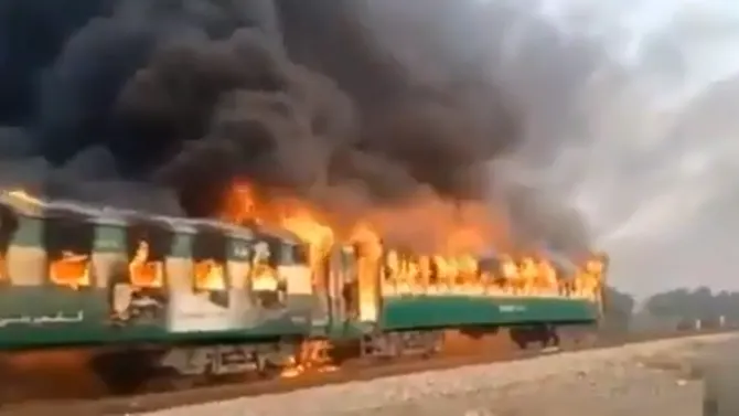 Train fire in Pakistan kills 13 after cooking accident