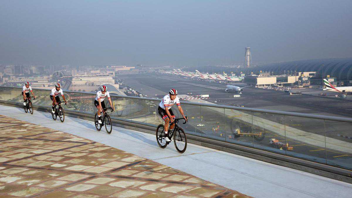 See sky-high cyclists whizz across a Dubai rooftop