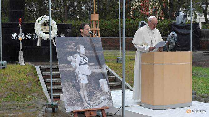 Pope urges abolition of nuclear weapons at Nagasaki ground zero