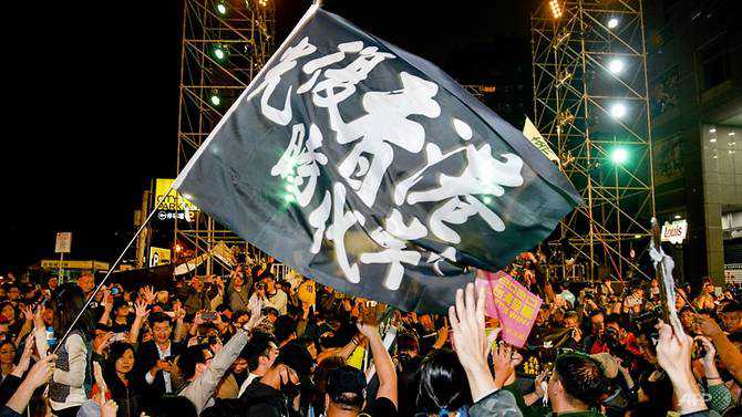 Hong Kong protesters fete landslide election win for Taiwan's Tsai