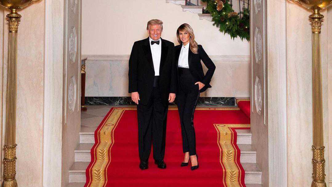 President Donald Trump and First Lady Melania wear matching tuxedos in final Christmas portrait from White House
