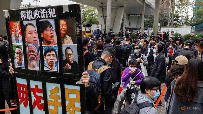 Security tight while crowds gather outdoors Hong Kong courtroom for subversion hearing