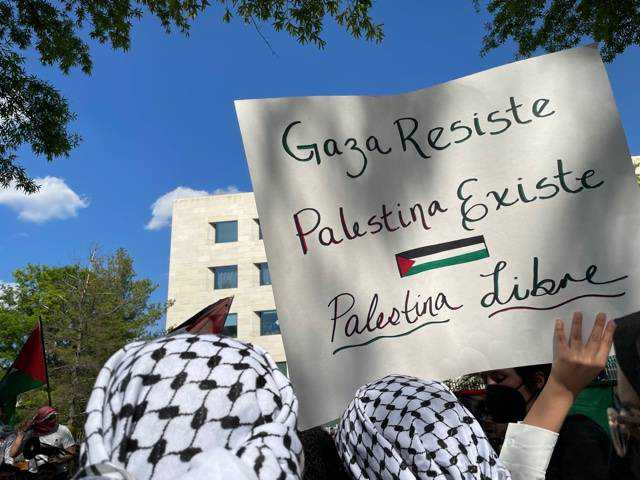 Hundreds gather in Washington's Israeli embassy in solidarity with Palestinians