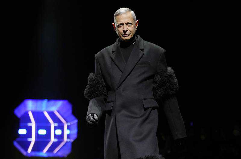 Jeff Goldblum models for Prada in Milan with nine other well-known actors