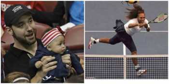 This Picture Of Serena Williams Back On Court While Her Hubby Handles The Baby Is Just Iconic