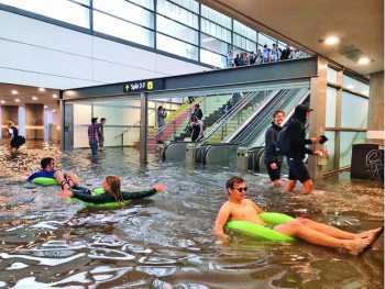 Sweden train station becomes swimming pool