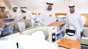 Sheikh Mohamed and Sheikh Hamdan tour an Emirates A380 in Dubai